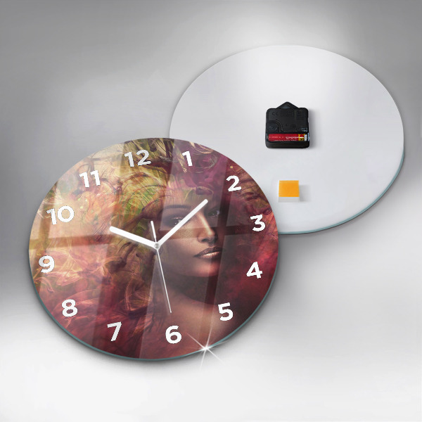 Round glass clock Portrait of a woman