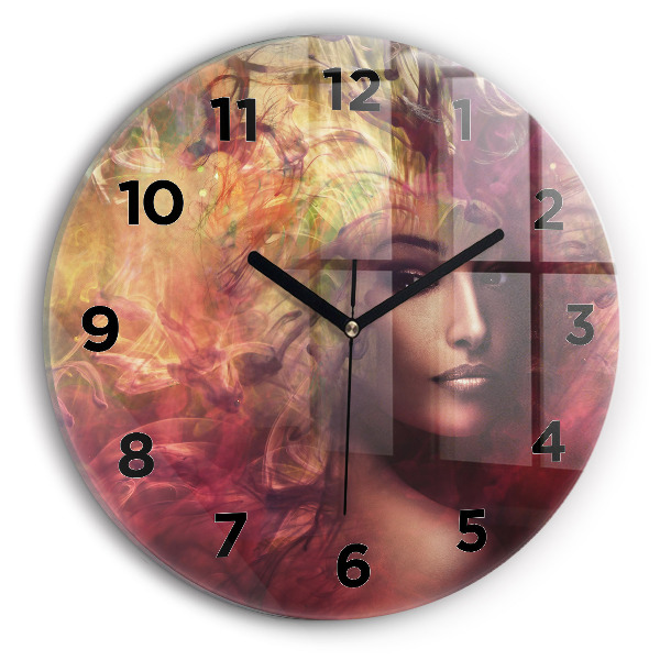 Round glass clock Portrait of a woman