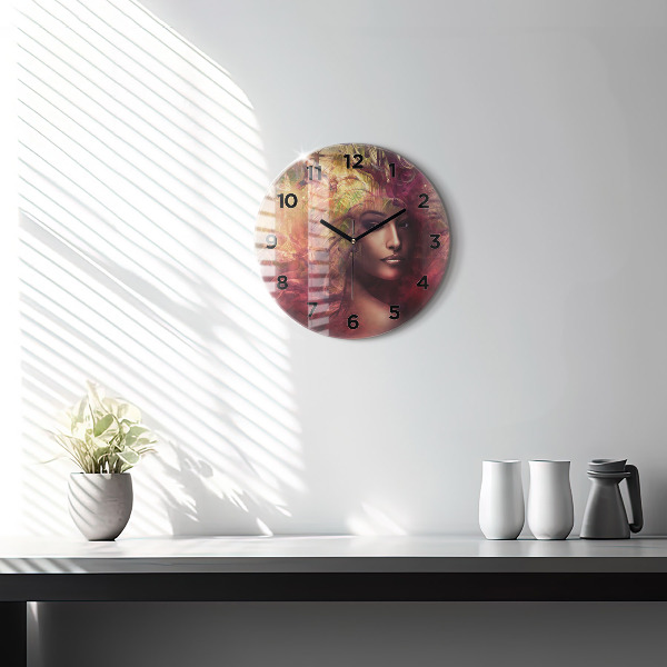 Round glass clock Portrait of a woman