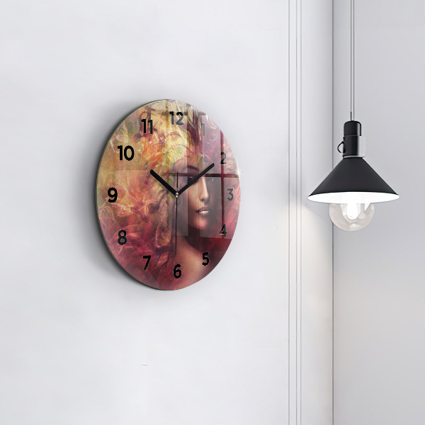 Round glass clock Portrait of a woman