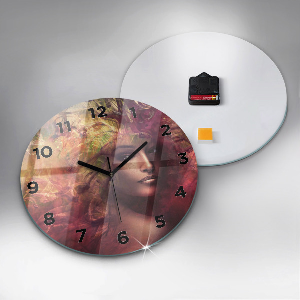 Round glass clock Portrait of a woman