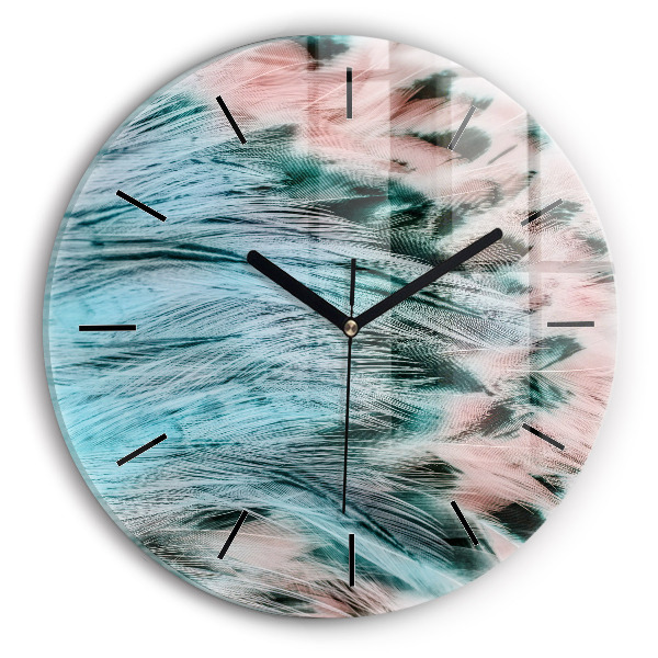 Round glass clock Colorful feathers