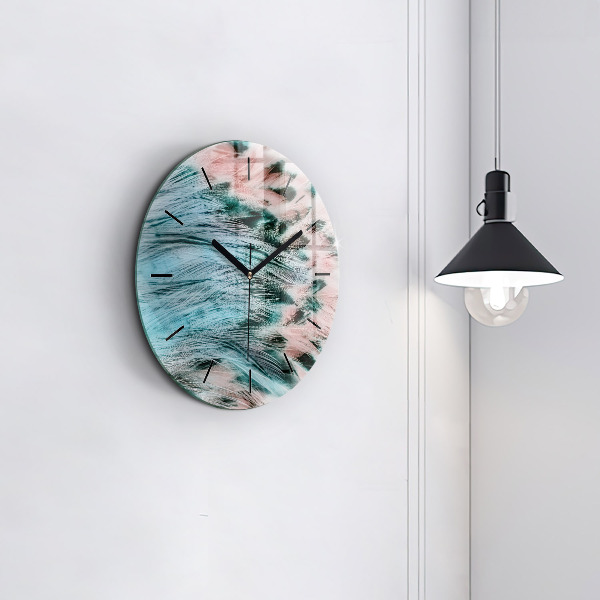 Round glass clock Colorful feathers