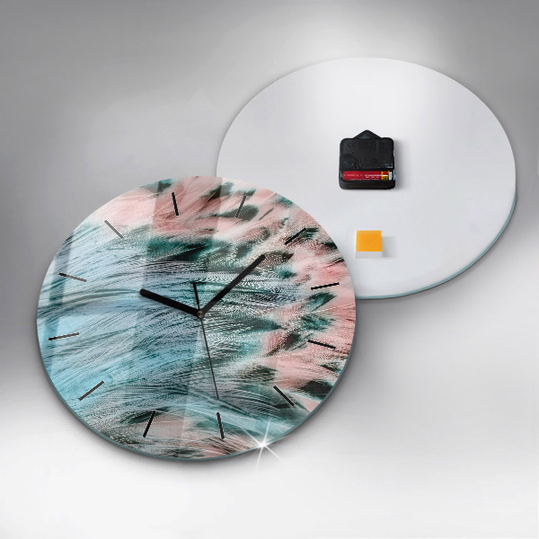 Round glass clock Colorful feathers