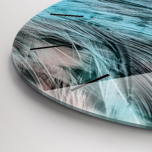 Round glass clock Colorful feathers