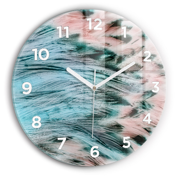 Round glass clock Colorful feathers