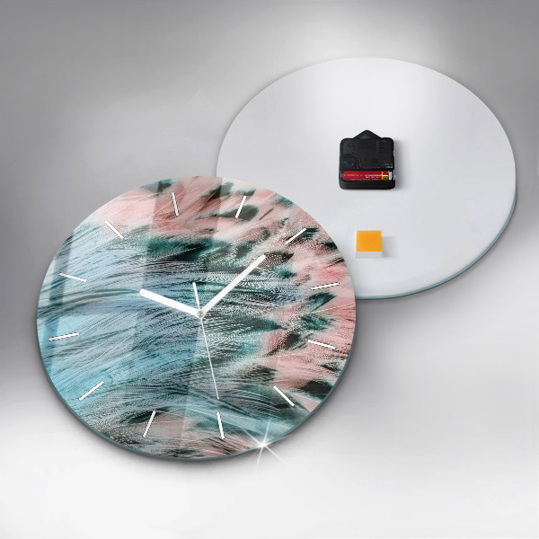 Round glass clock Colorful feathers