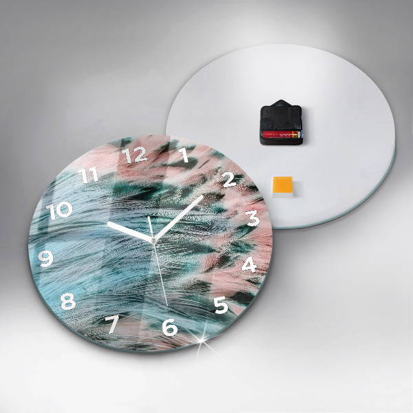 Round glass clock Colorful feathers