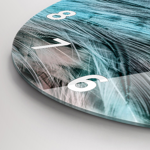 Round glass clock Colorful feathers