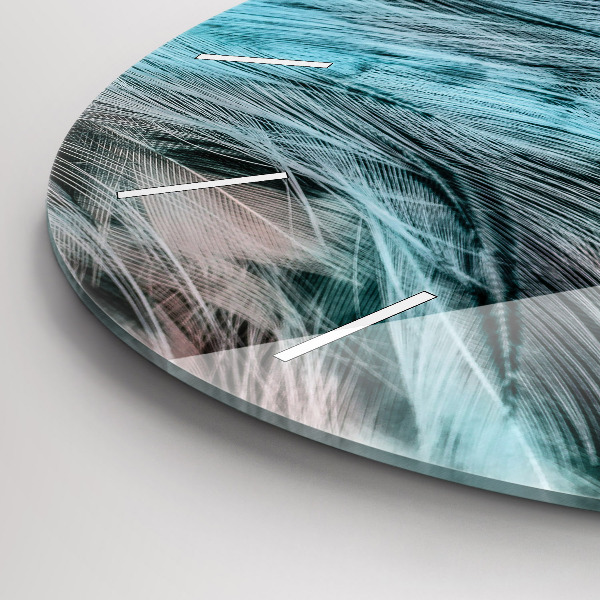 Round glass clock Colorful feathers