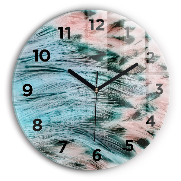 Round glass clock Colorful feathers