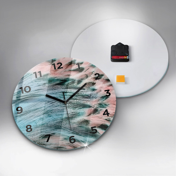 Round glass clock Colorful feathers