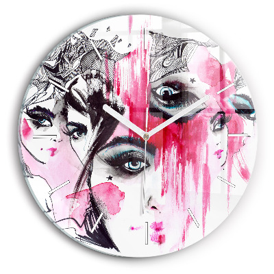 Round glass clock Many faces of abstraction