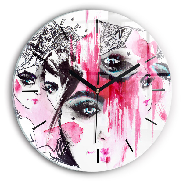 Round glass clock Many faces of abstraction