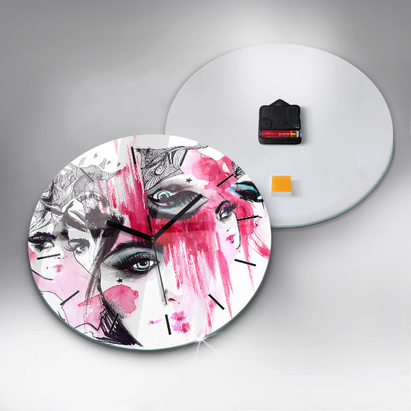 Round glass clock Many faces of abstraction