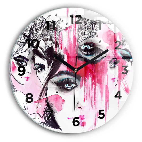 Round glass clock Many faces of abstraction