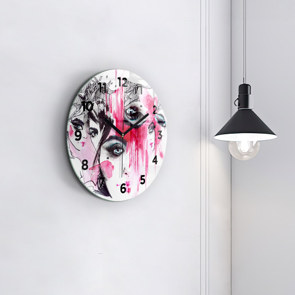 Round glass clock Many faces of abstraction