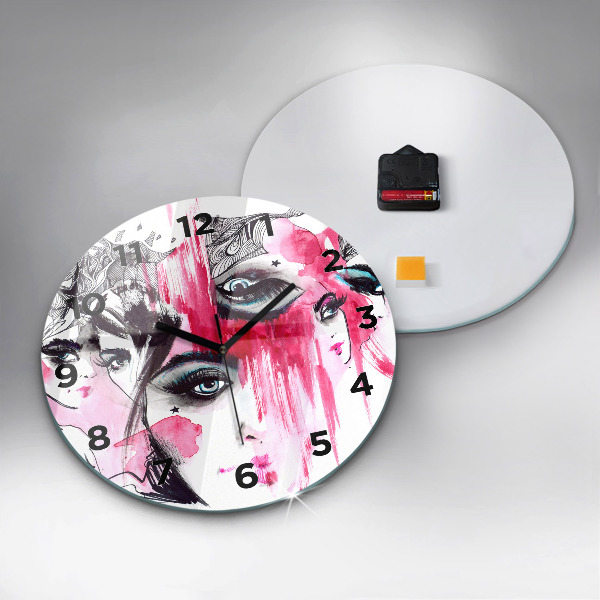 Round glass clock Many faces of abstraction