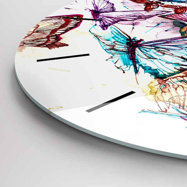 Round glass clock Colorful butterfly eye