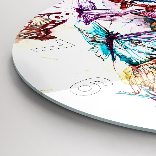Round glass clock Colorful butterfly eye