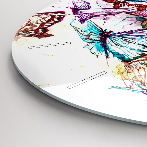 Round glass clock Colorful butterfly eye