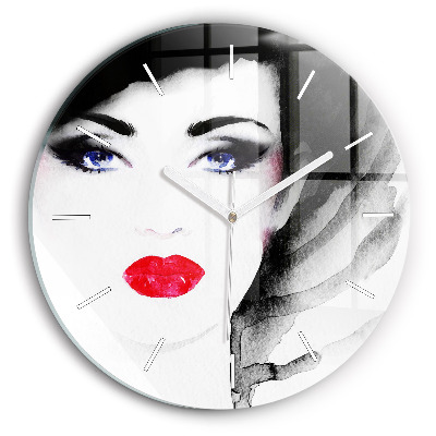 Round glass clock Portrait of a woman