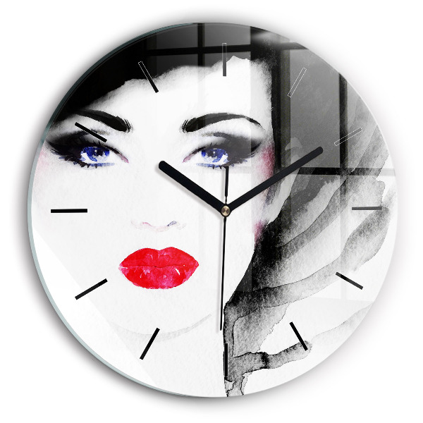 Round glass clock Portrait of a woman