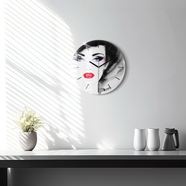 Round glass clock Portrait of a woman