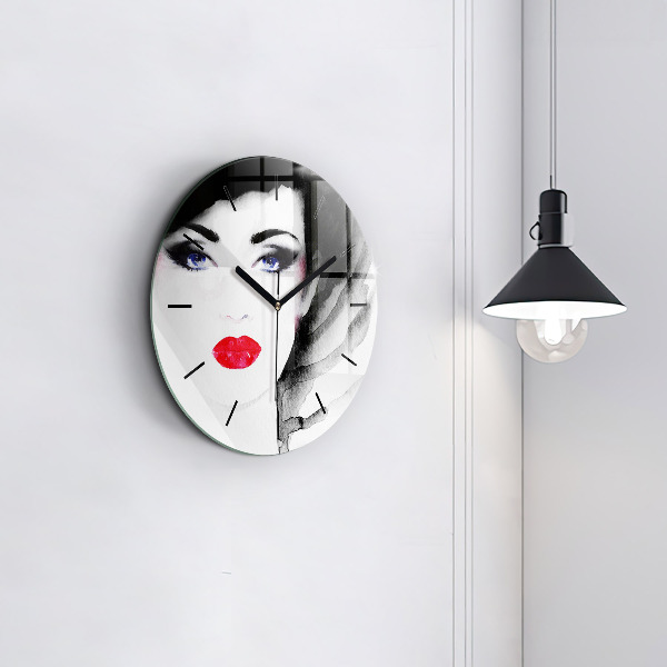 Round glass clock Portrait of a woman