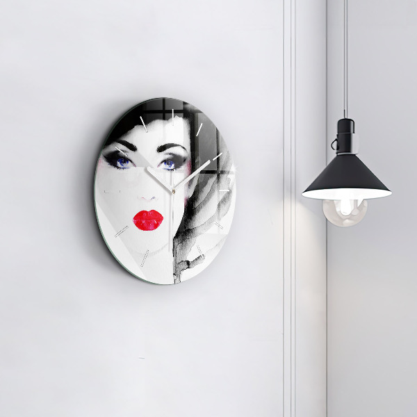 Round glass clock Portrait of a woman