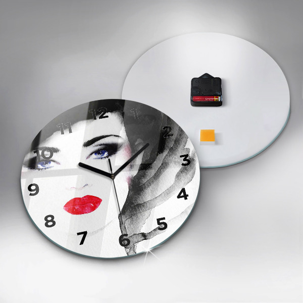 Round glass clock Portrait of a woman