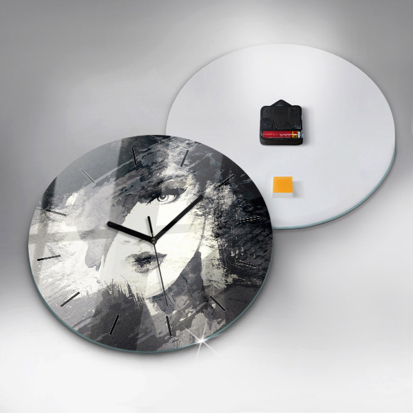 Round glass clock Woman - watercolors