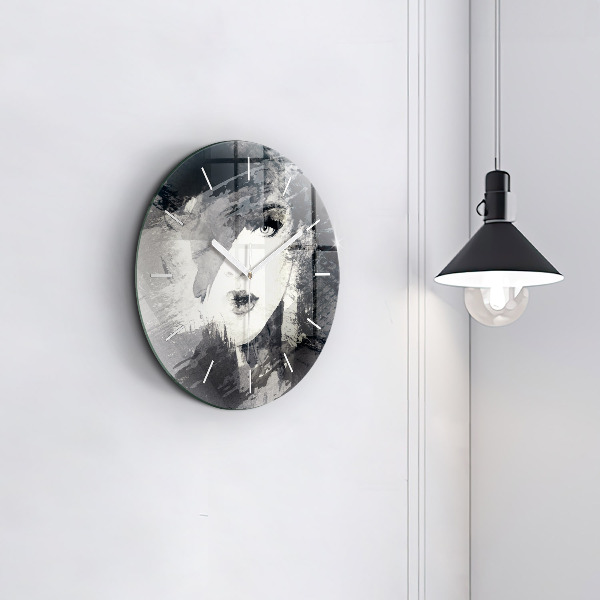 Round glass clock Woman - watercolors