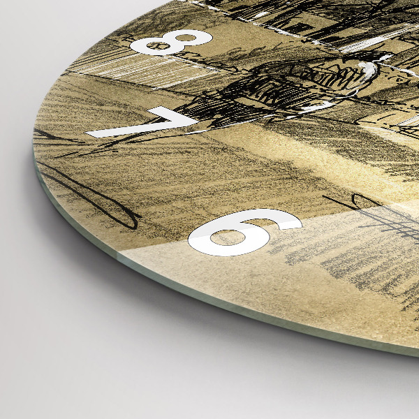 Round glass clock Park and trees in sepia