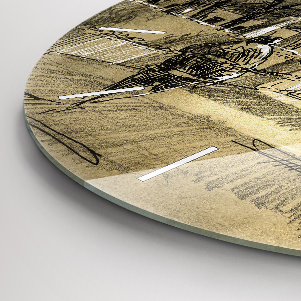 Round glass clock Park and trees in sepia