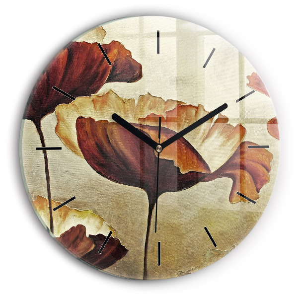 Round glass clock Painted poppies