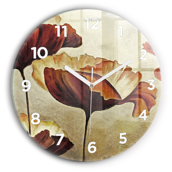 Round glass clock Painted poppies