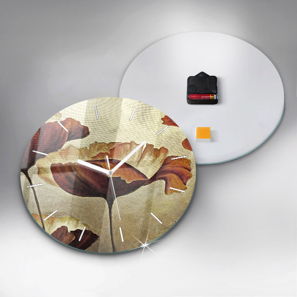Round glass clock Painted poppies