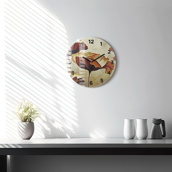 Round glass clock Painted poppies