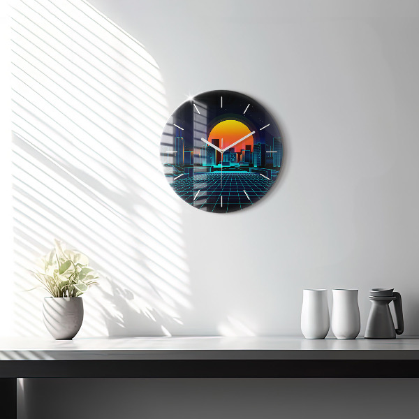 Round glass clock Cyberspace city