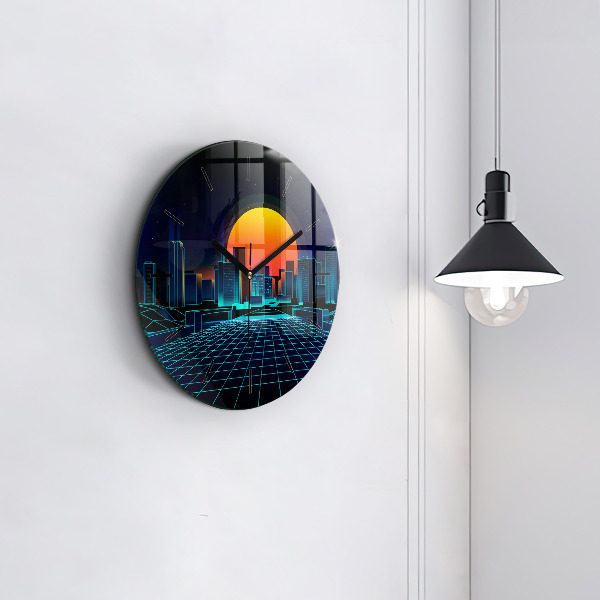 Round glass clock Cyberspace city