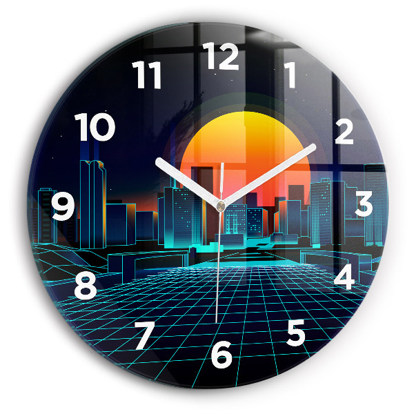 Round glass clock Cyberspace city