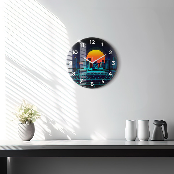 Round glass clock Cyberspace city