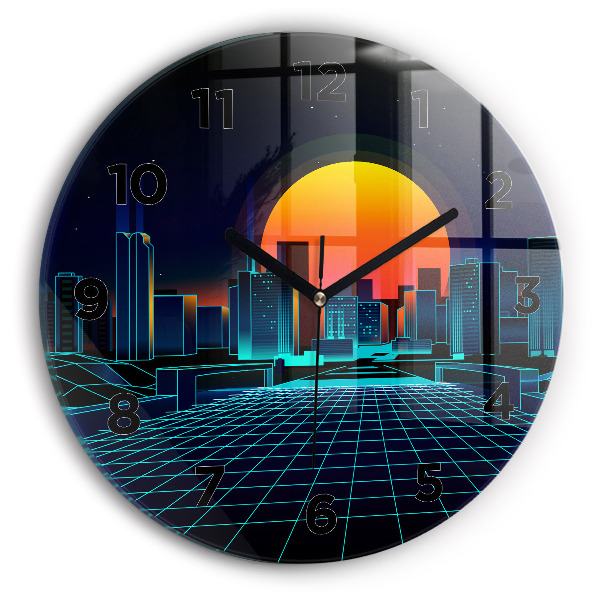 Round glass clock Cyberspace city