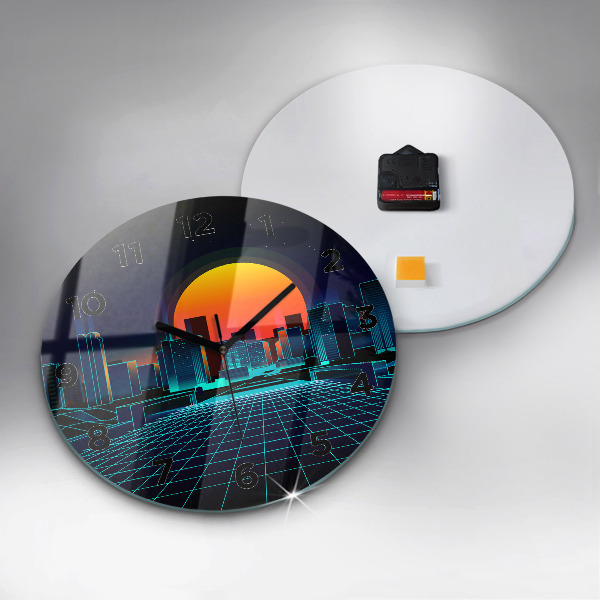 Round glass clock Cyberspace city