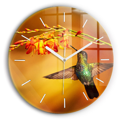 Round glass clock Hummingbird bird