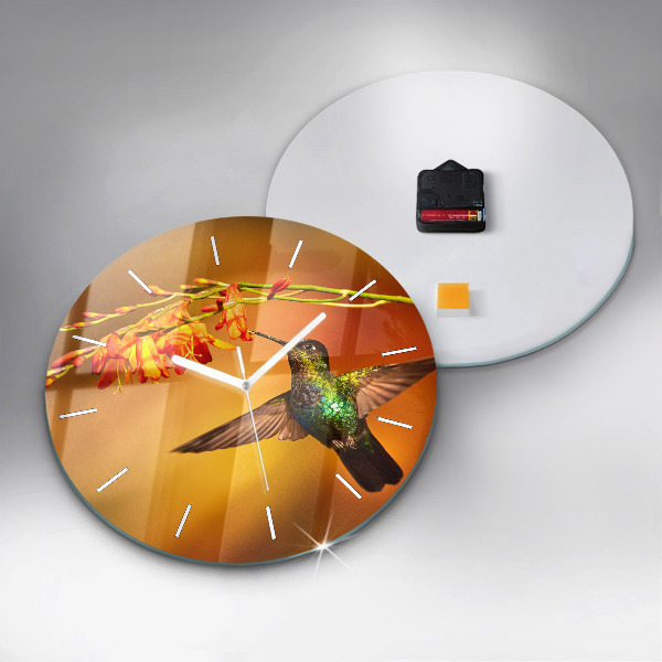 Round glass clock Hummingbird bird