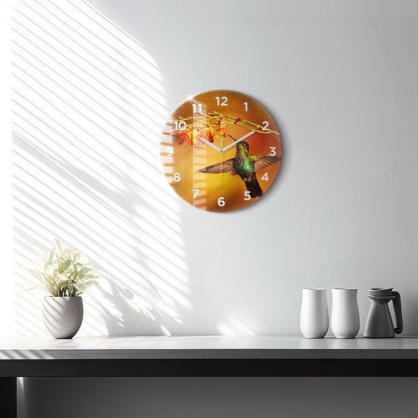 Round glass clock Hummingbird bird