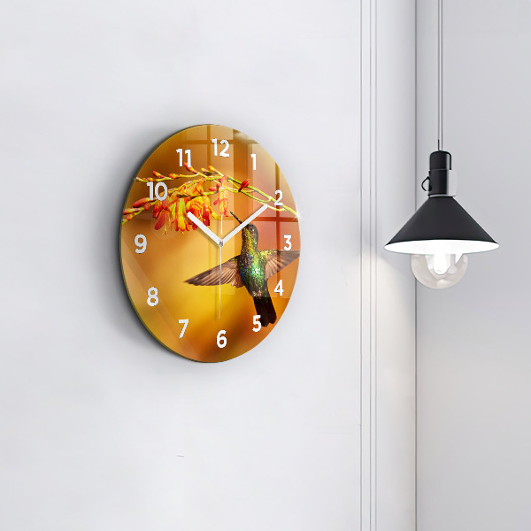 Round glass clock Hummingbird bird