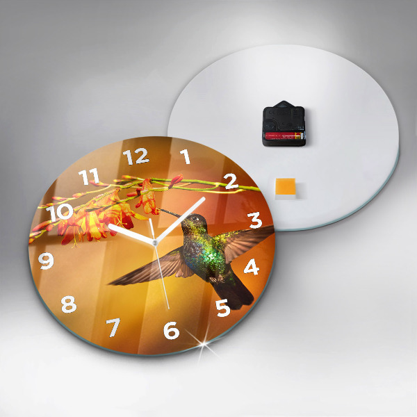Round glass clock Hummingbird bird